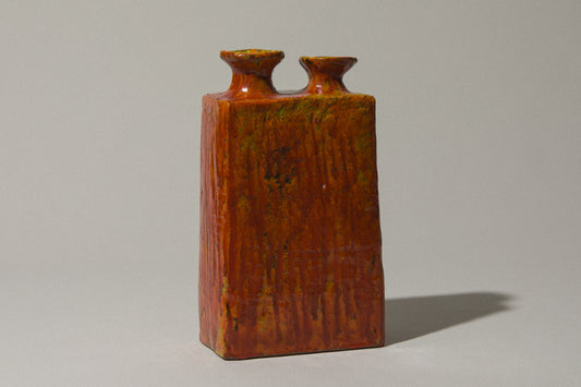 Orange rectangular ceramic VASE by János Polyák