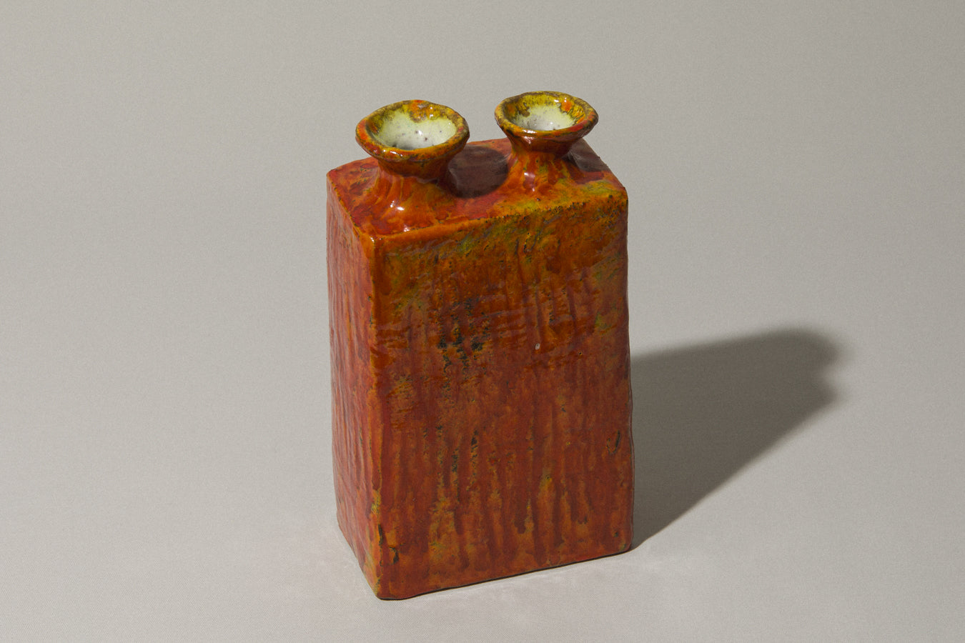 Orange rectangular ceramic VASE by János Polyák