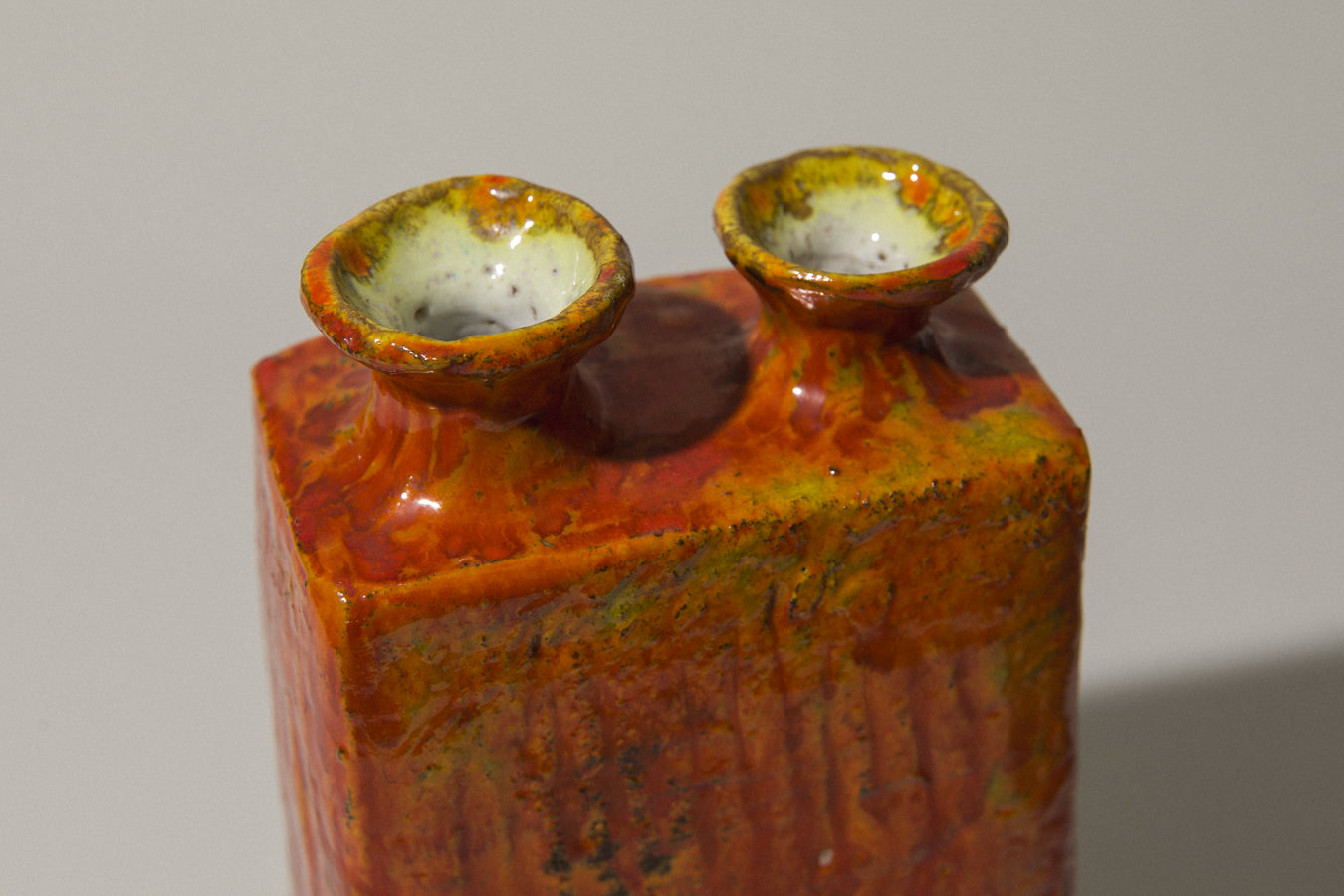 Orange rectangular ceramic VASE by János Polyák