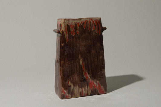 Brown rectangular VASE with Handles by Béla Mihály