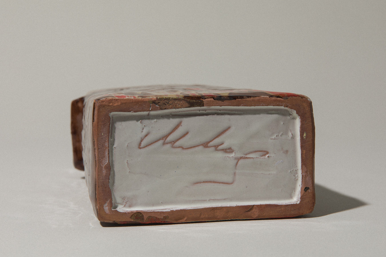 Brown rectangular VASE with Handles by Béla Mihály