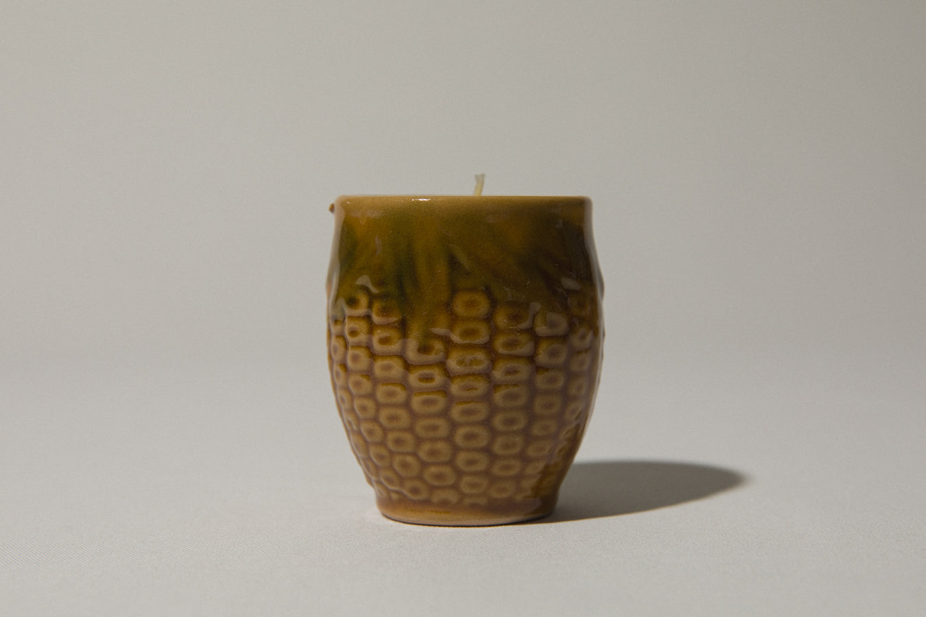 Beeswax CANDLE in corn-motif faience holder