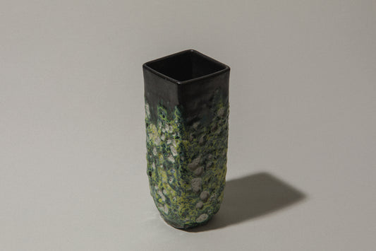 Bod ceramic VASE with black-yellow-green textured glaze