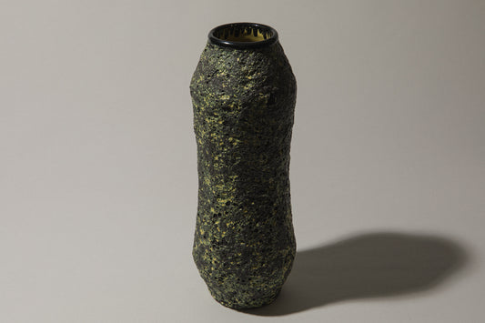 Bod ceramic VASE with black-yellow textured glaze