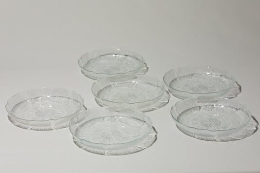Set of six textured glass SERVING PLATES