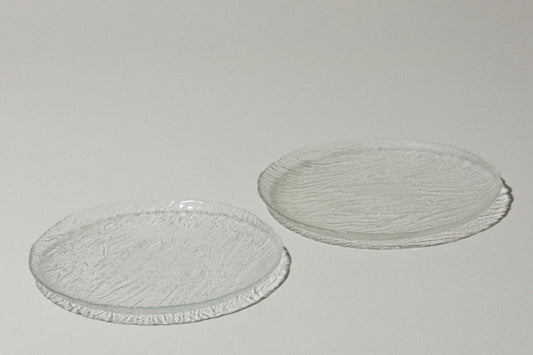 Set of two textured glass SERVING PLATES