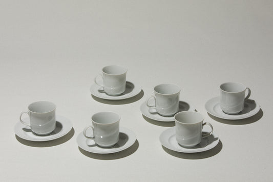 Set of six Alföld porcelain COFFEE CUP & SAUCER
