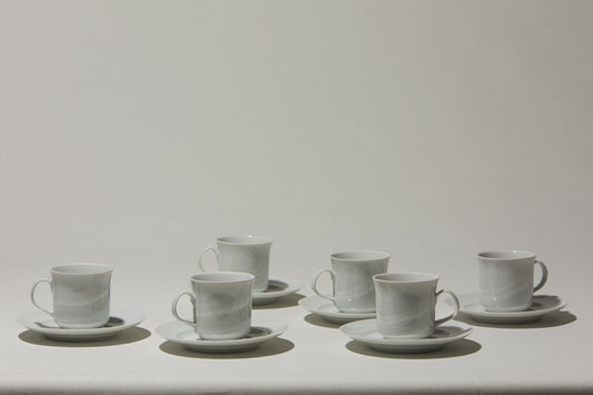 Set of six Alföld porcelain COFFEE CUP & SAUCER
