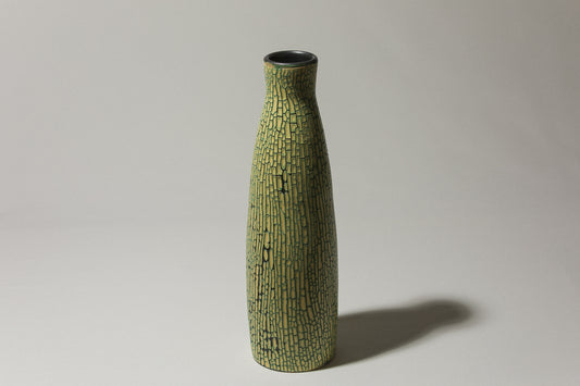Ceramic VASE with yellow textured crackle glaze