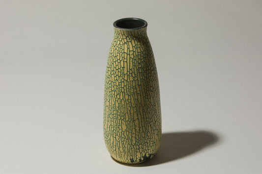 Ceramic VASE with yellow textured crackle glaze