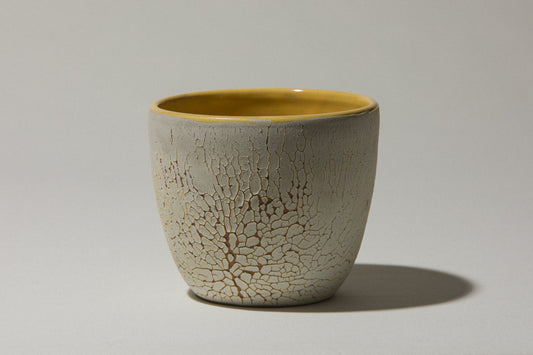 Ceramic POT with white textured crackle glaze