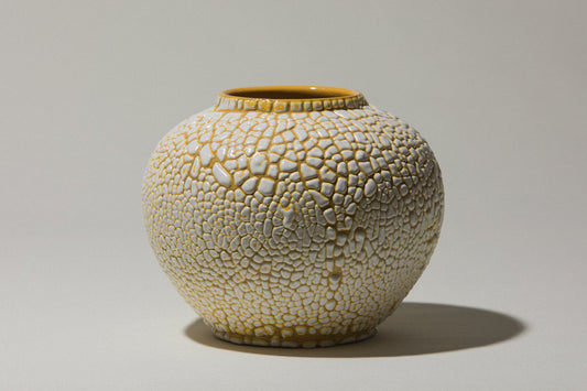 Ceramic sphere VASE with white textured crackle glaze