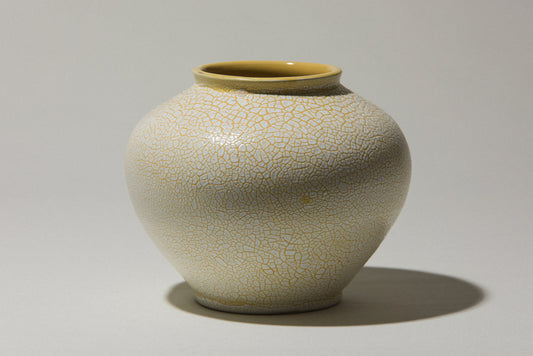 Ceramic sphere VASE with white textured crackle glaze