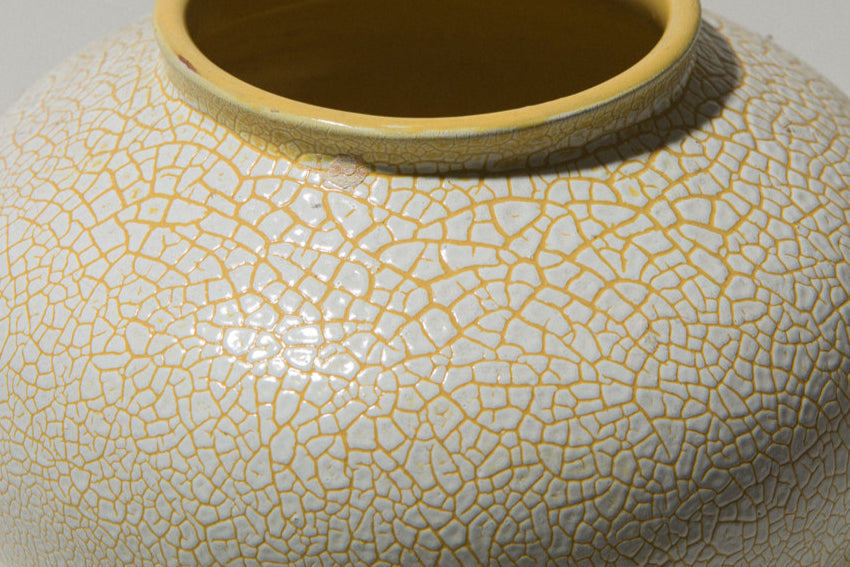 Ceramic sphere VASE with white textured crackle glaze