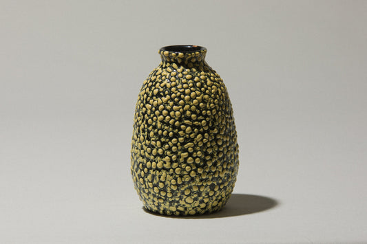Ceramic oval VASE with yellow textured pea crackle glaze