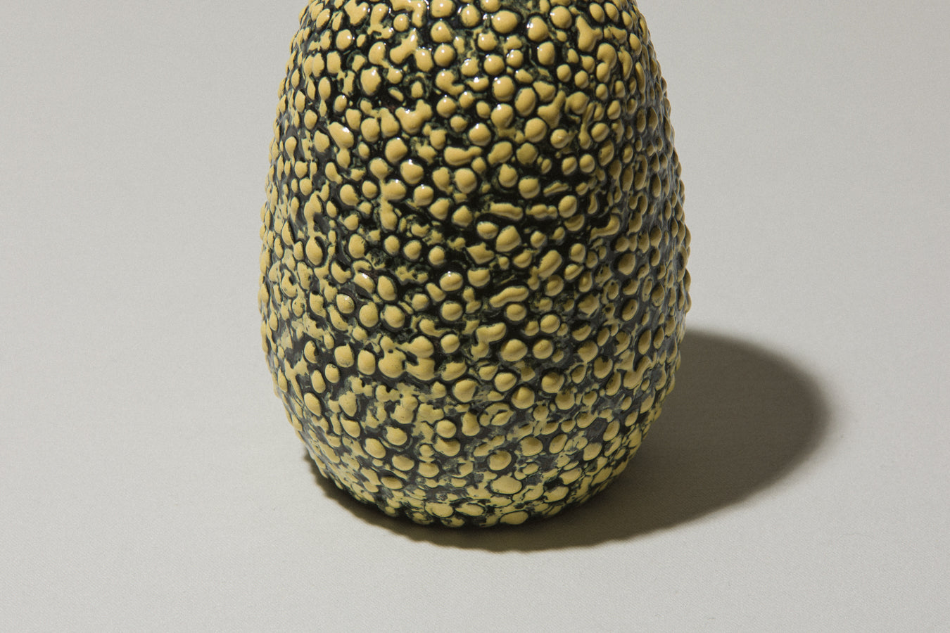 Ceramic oval VASE with yellow textured pea crackle glaze