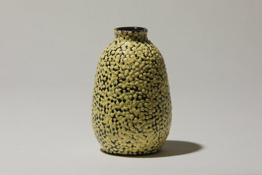 Ceramic oval VASE with yellow textured pea crackle glaze
