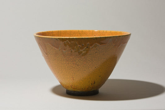 Raku ceramic BOWL with yellow crackled glaze
