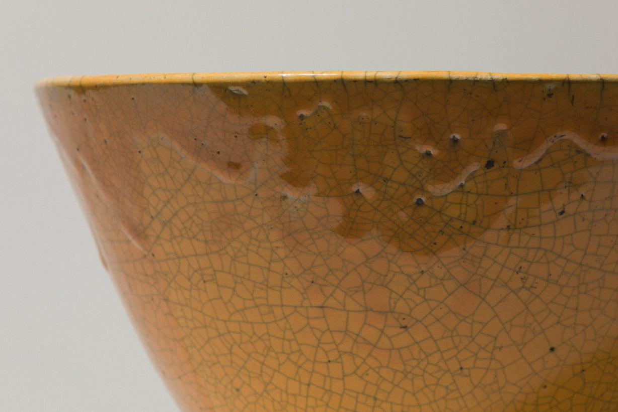 Raku ceramic BOWL with yellow crackled glaze