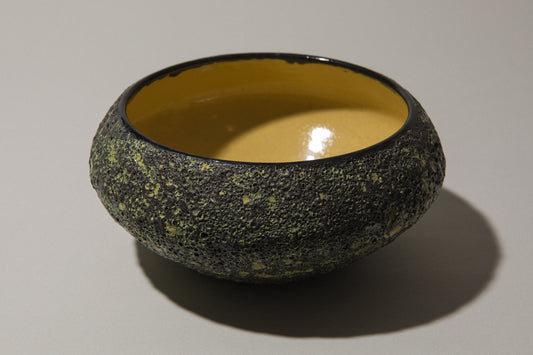 Bod ceramic BOWL with black-yellow textured glaze