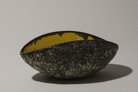 Bod ceramic BOWL with black-yellow textured glaze
