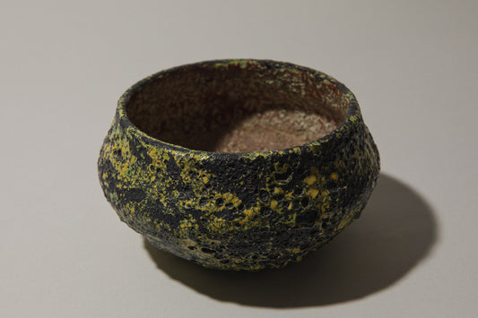 Bod ceramic BOWL with black-yellow textured glaze