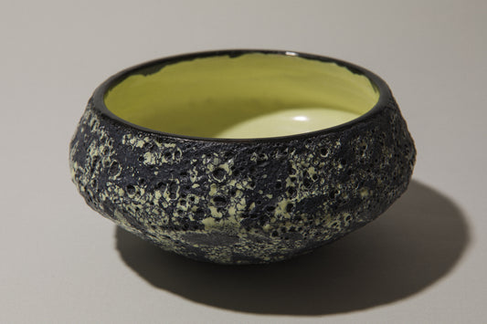 Bod ceramic BOWL with black-yellow textured glaze
