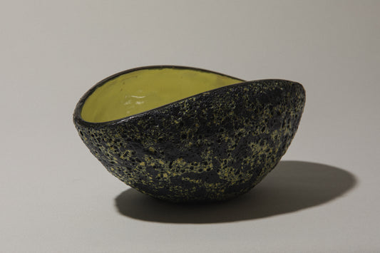 Bod ceramic BOWL with black-yellow textured glaze