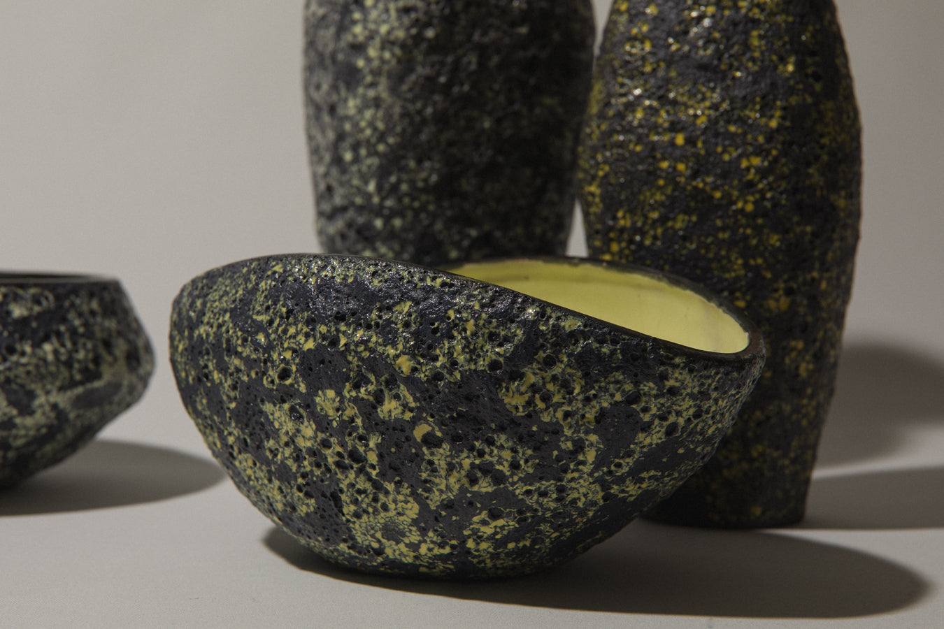 Bod ceramic BOWL with black-yellow textured glaze