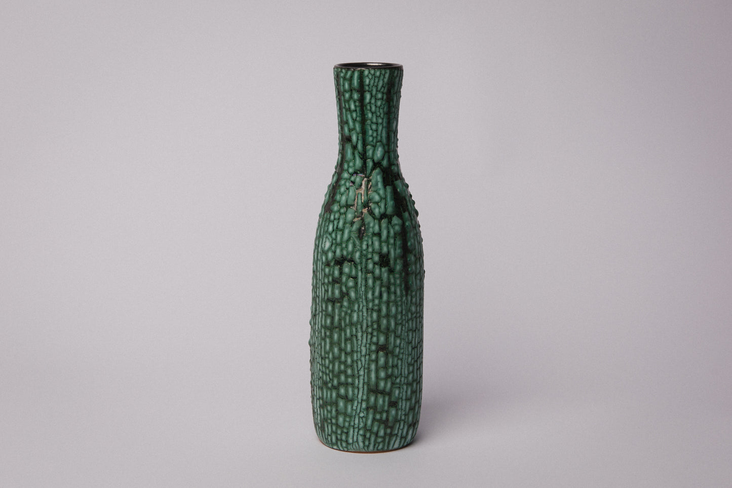 Ceramic VASE with teal textured crackle glaze _ 1386