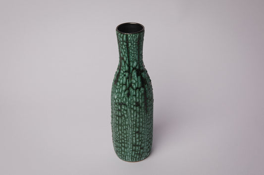 Ceramic VASE with teal textured crackle glaze _ 1386