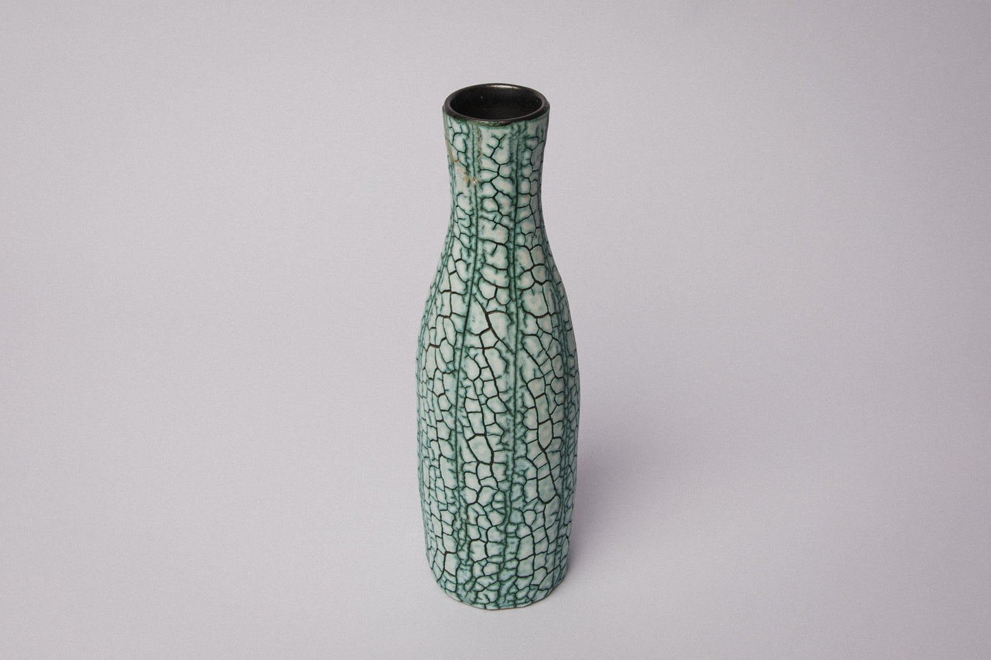 Ceramic VASE with teal textured crackle glaze _ 1388