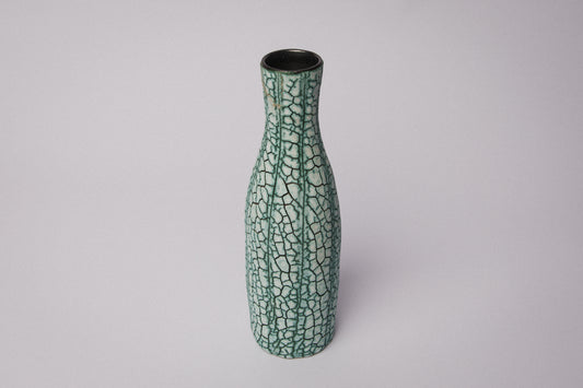 Ceramic VASE with teal textured crackle glaze _ 1388