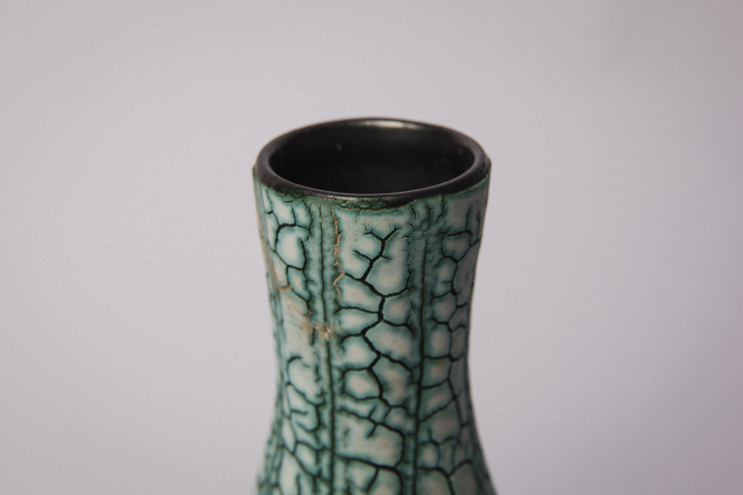 Ceramic VASE with teal textured crackle glaze _ 1388