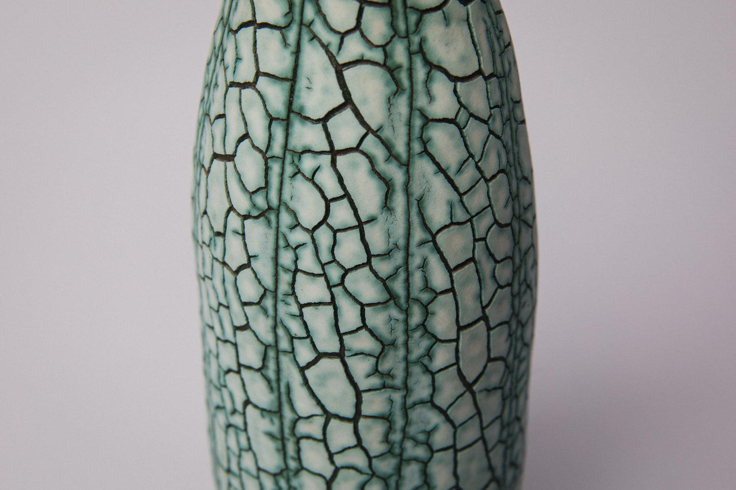 Ceramic VASE with teal textured crackle glaze _ 1388