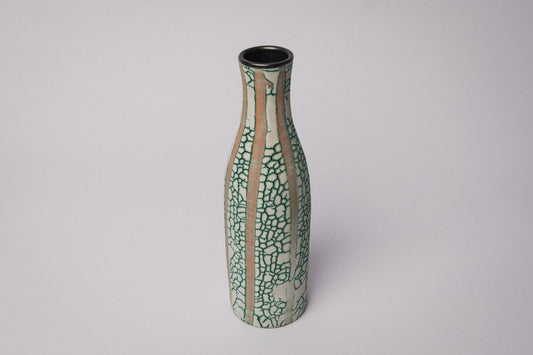Ceramic VASE with teal textured crackle glaze _ 1389
