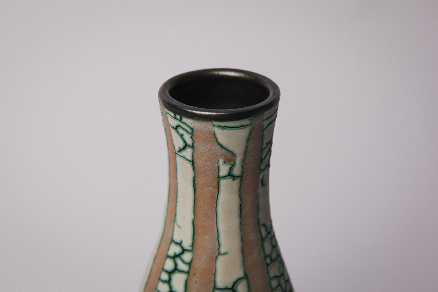 Ceramic VASE with teal textured crackle glaze _ 1389