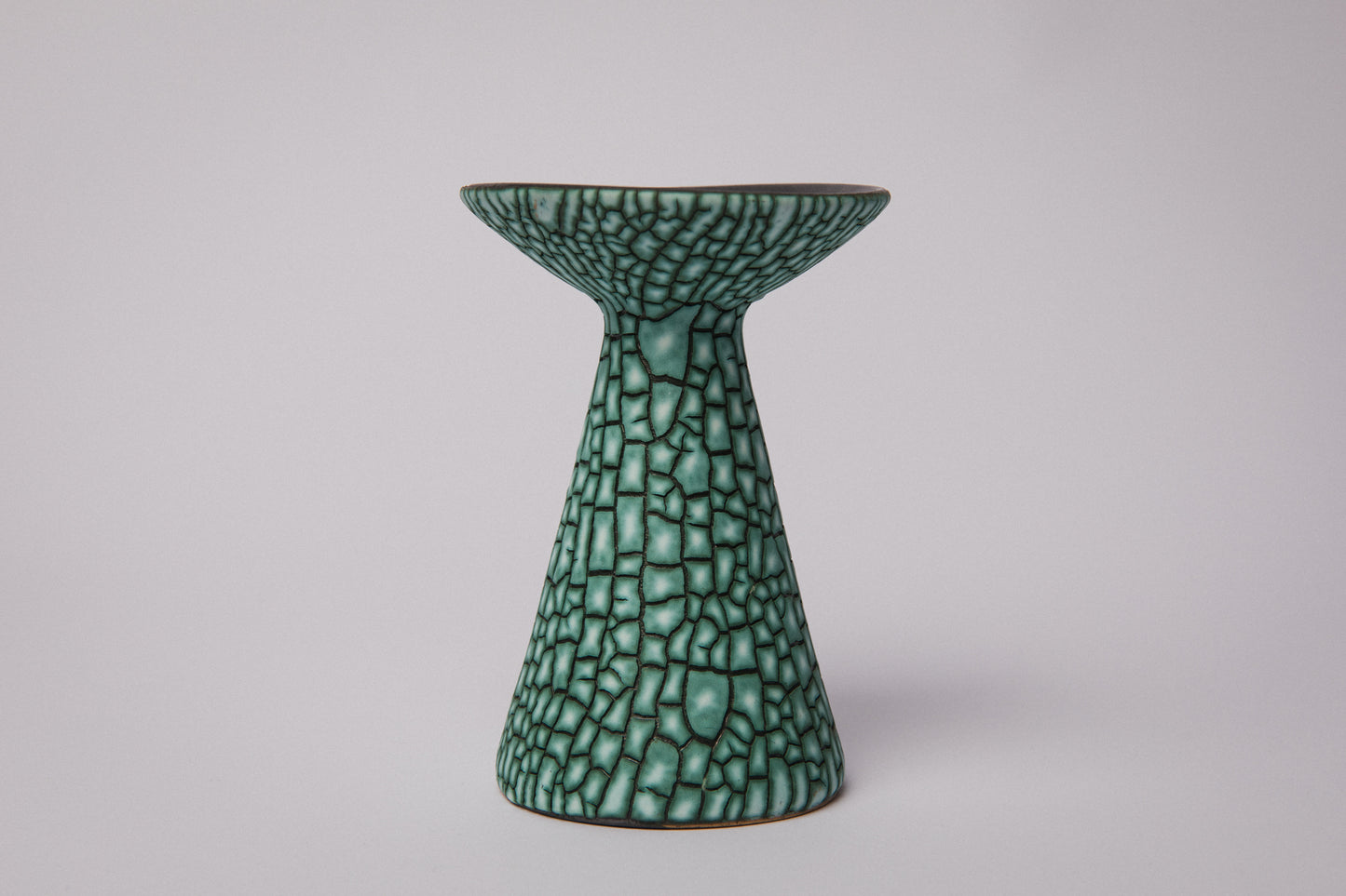 Ceramic CANDLE HOLDER with teal textured crackle glaze _ 1390