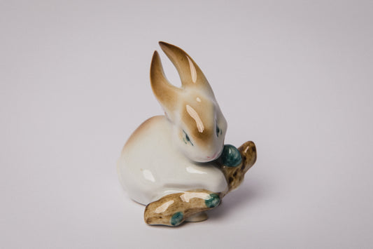 Zsolnay RABBIT with wooden log FIGURINE  _ 1479