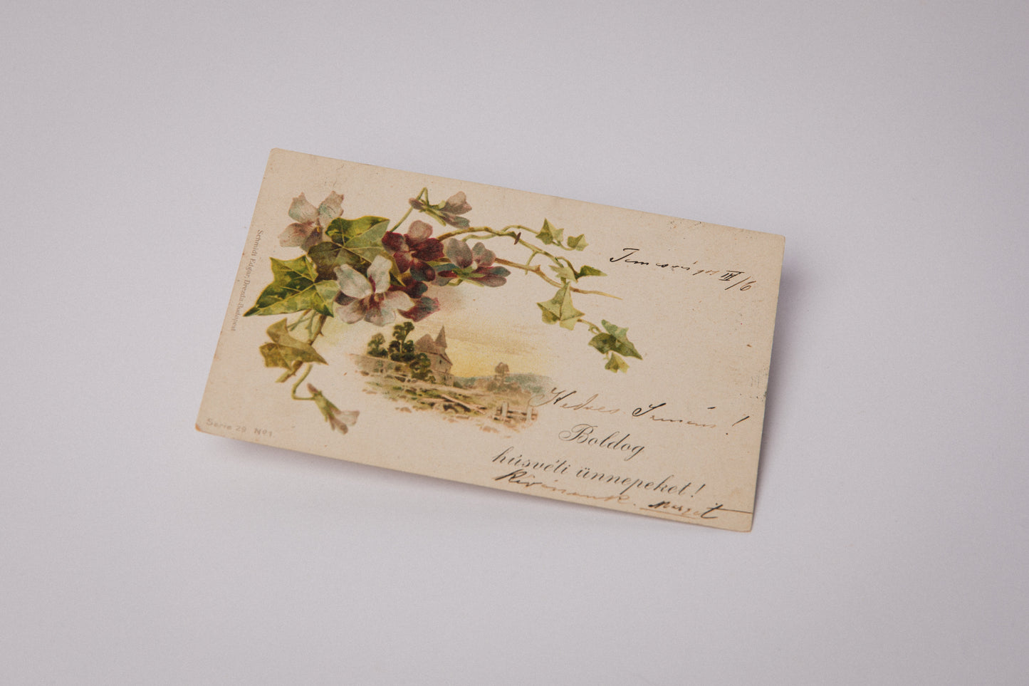 Vintage Easter Postcard with Violet Illustration _ 1520