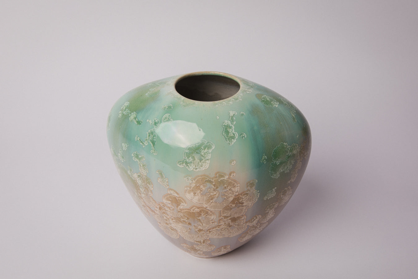 Porcelain VASE with teal crystalline-glaze _ 1377
