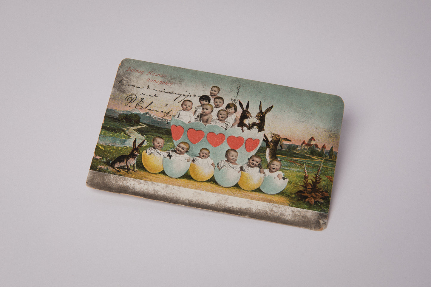 Vintage Easter Postcard with Rabbits and Babies _ 1543