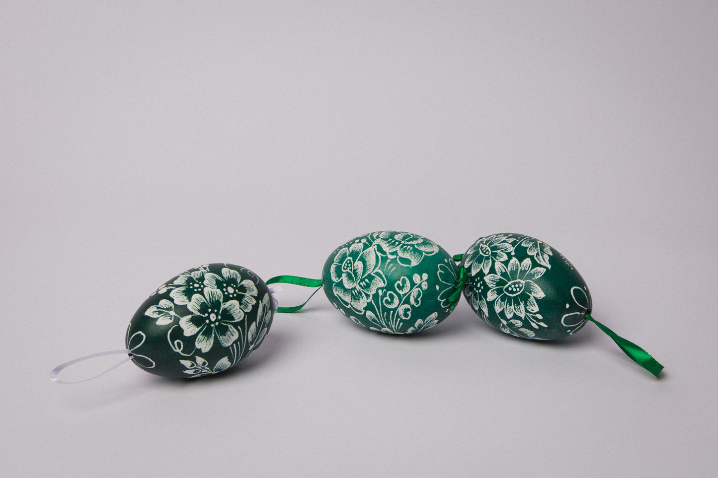 Set of three glazed & scratched GOOSE EGGS