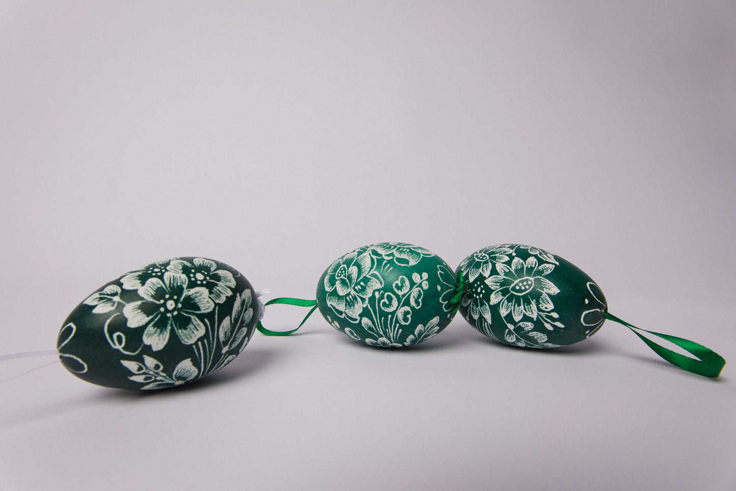 Set of three glazed & scratched GOOSE EGGS