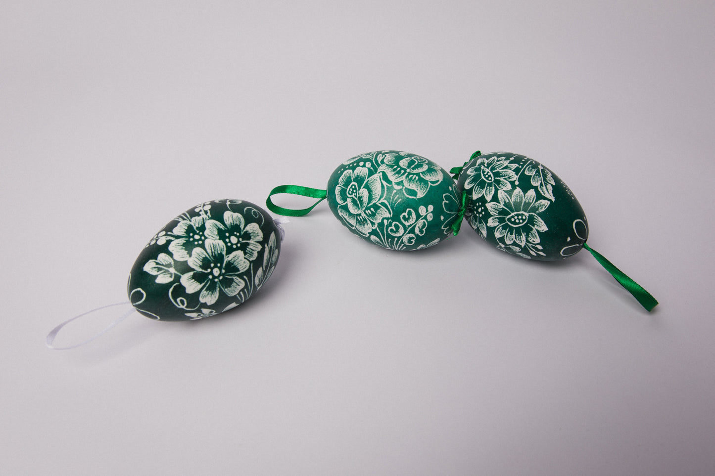 Set of three glazed & scratched GOOSE EGGS