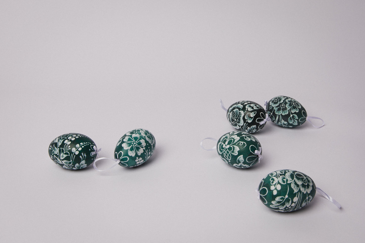 Set of six glazed & scratched CHICKEN EGGS