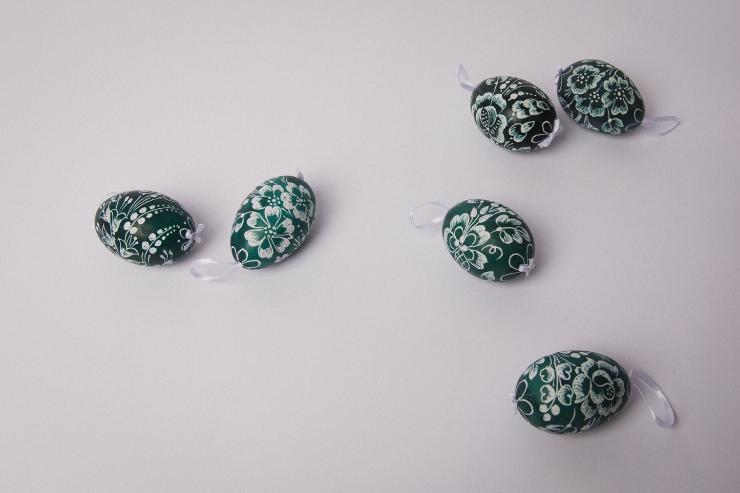 Set of six glazed & scratched CHICKEN EGGS