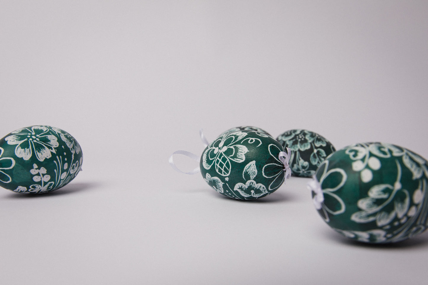 Set of six glazed & scratched CHICKEN EGGS