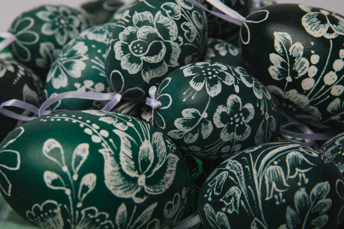 Set of three glazed & scratched GOOSE EGGS