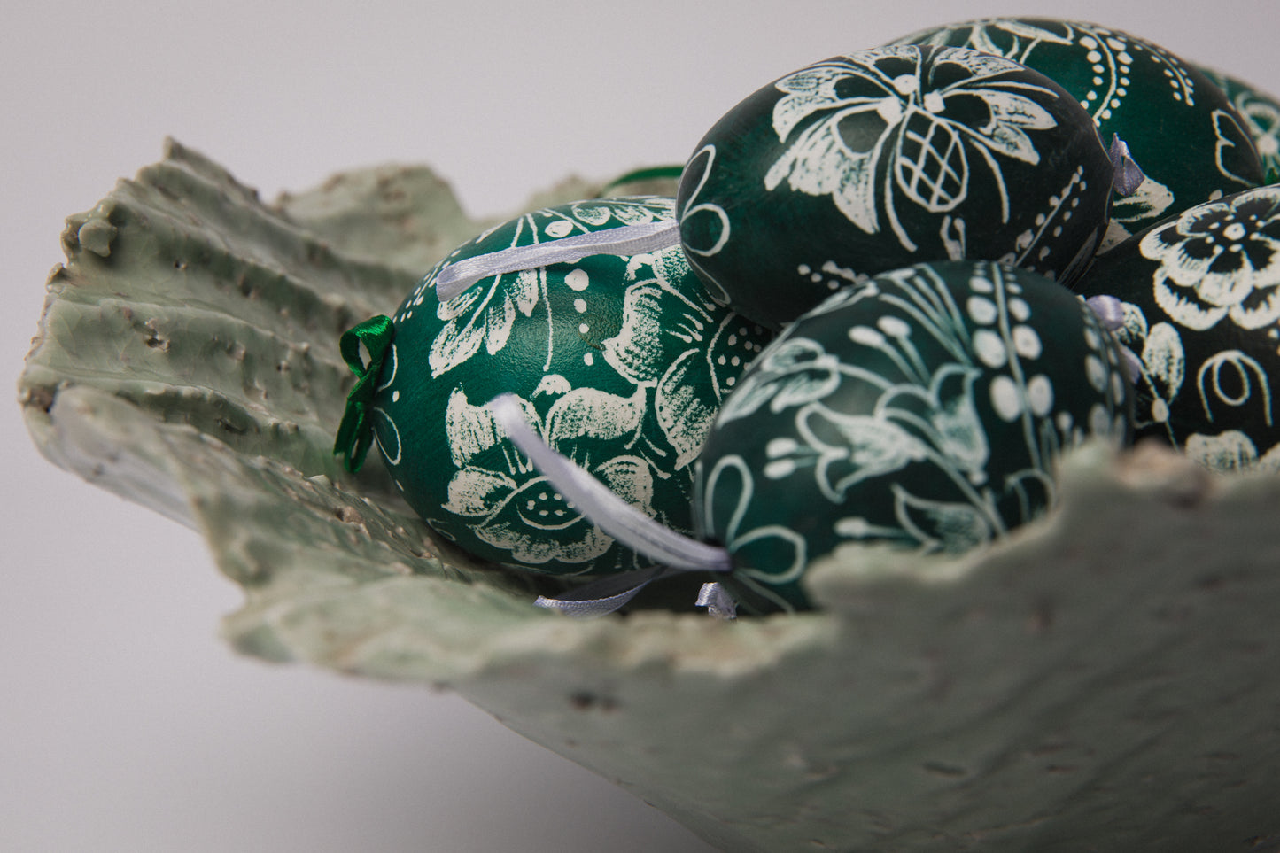 Set of six glazed & scratched CHICKEN EGGS